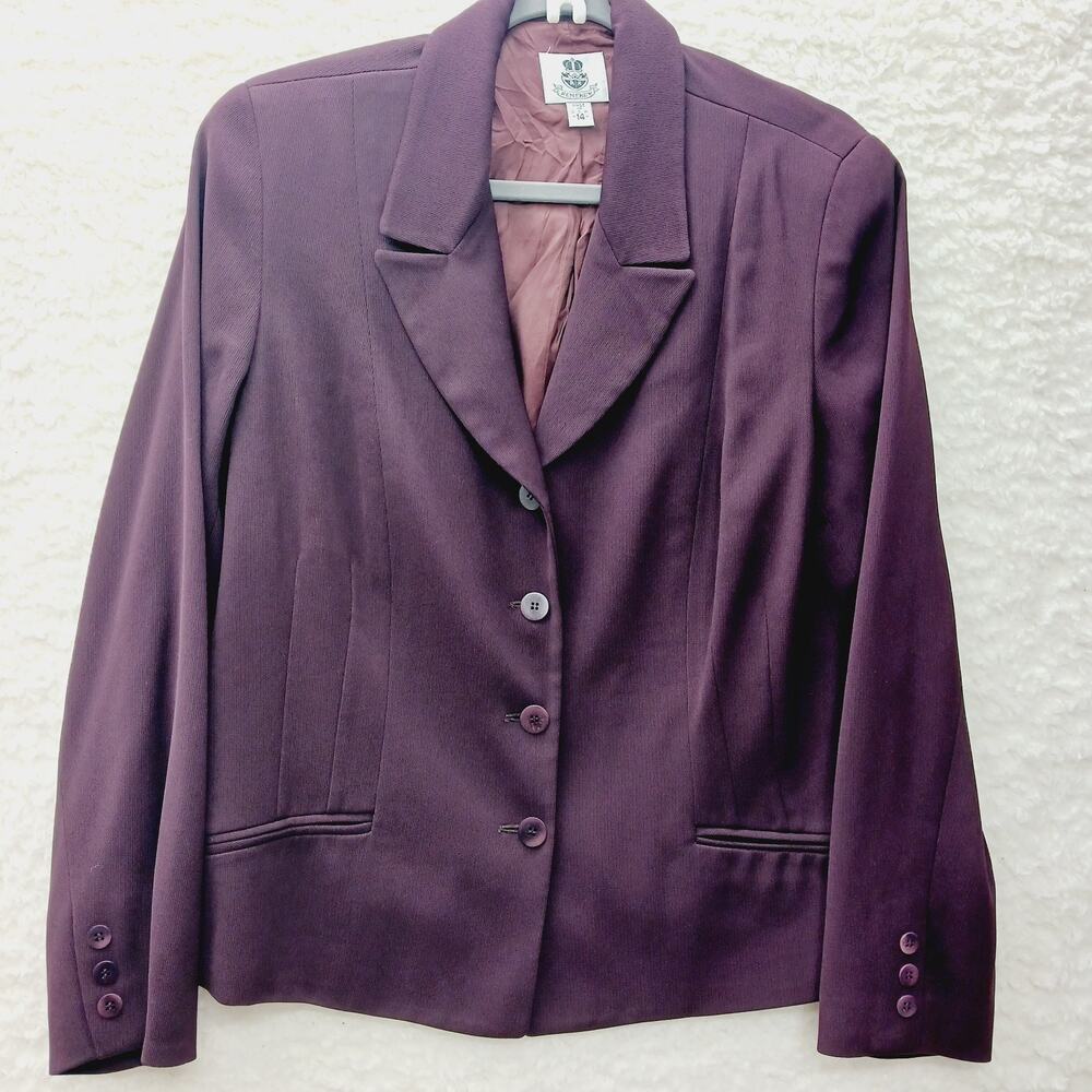 Jacket Women Renfrew Plum Wine Lined Faux Pockets Button Tailored USA Size 14